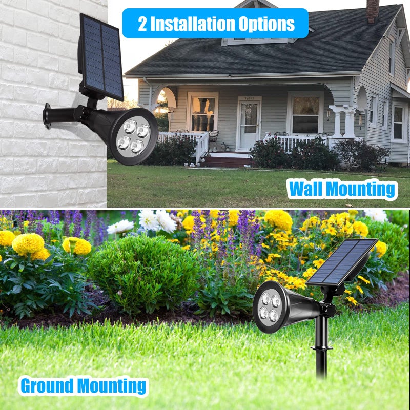 T-SUN Solar Spotlights Outdoor, 2 Pack White LED Landscape Lights, Waterproof Solar Powered Light with Auto On/Off, Adjustable Wall Lights for Yard, Garden, Patio, Driveway, Pool - Image 5